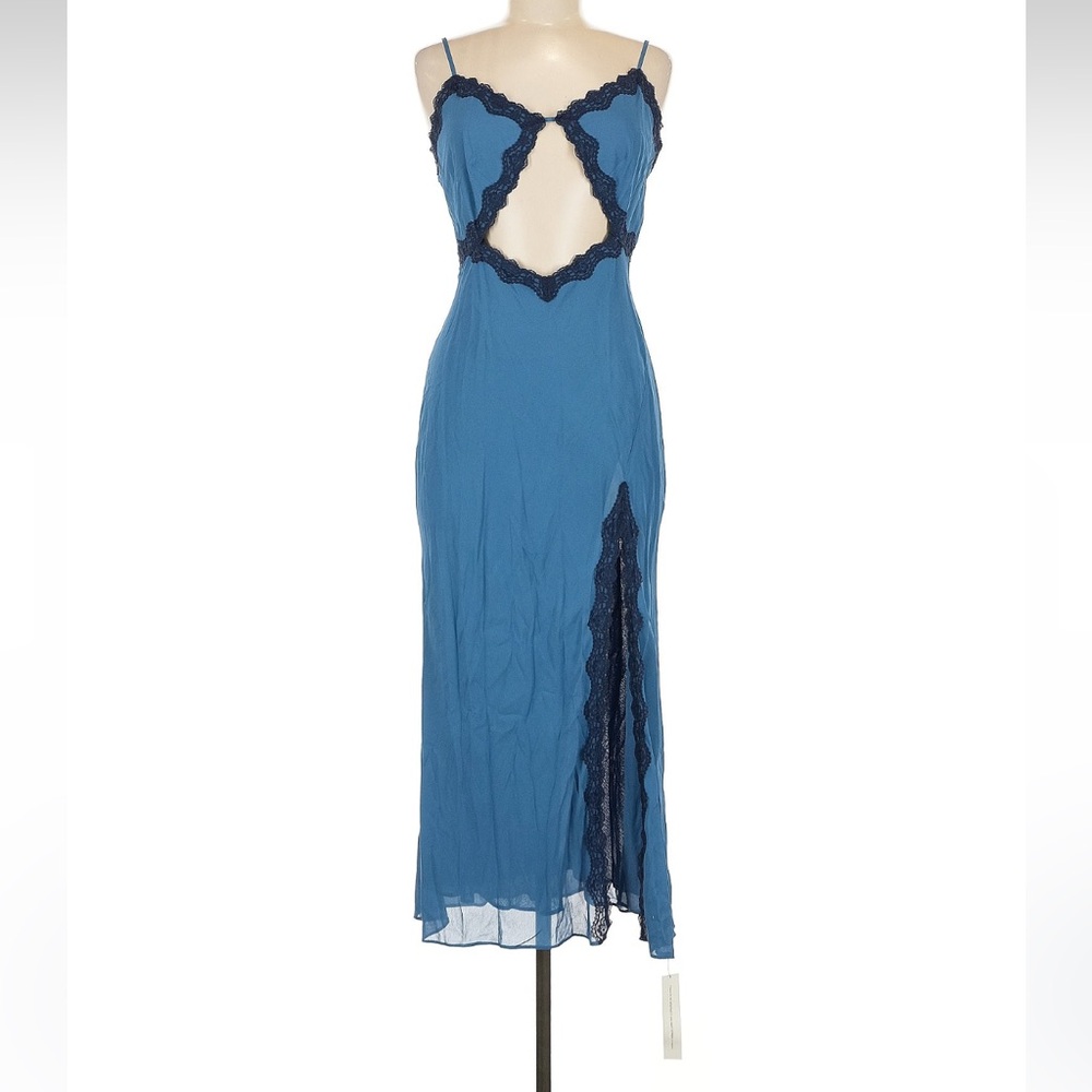 Blue Lace-Trim Slip Midi Dress - Picture 2 of 5
